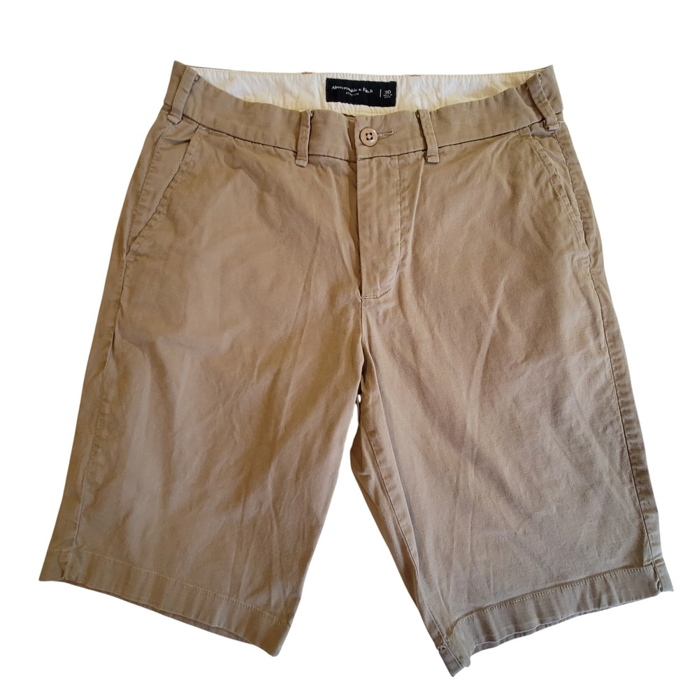 Abercrombie‎ & Fitch Chino Shorts Mens 30 Khaki Tan Stretch Flat Front Classic